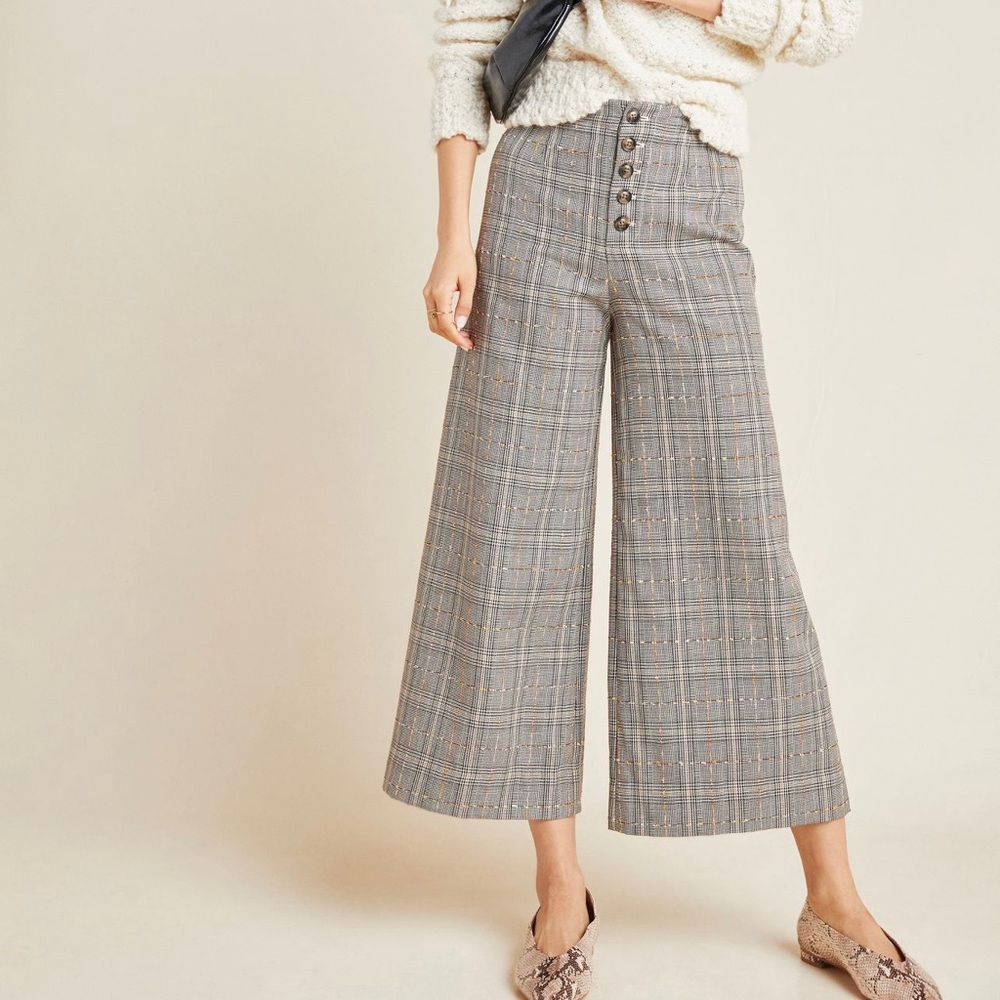 Anthropologie Roma Plaid Chenille Trousers